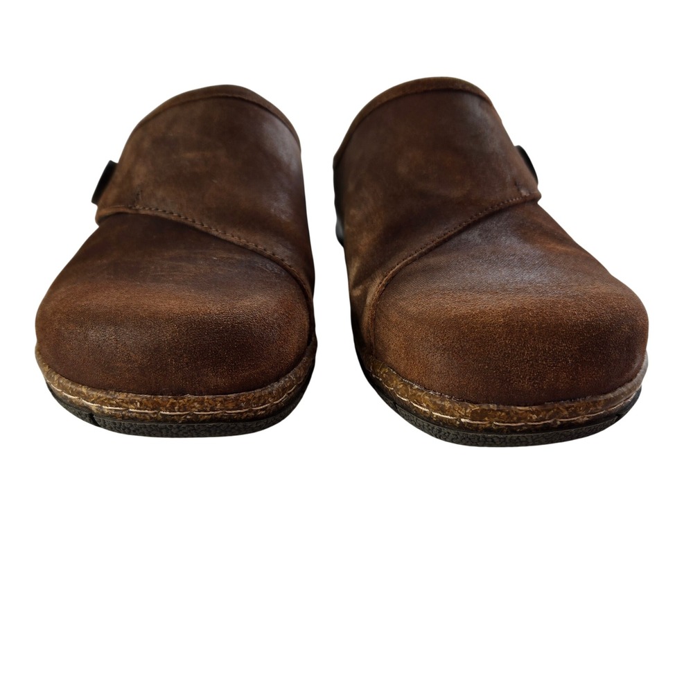 Earth Size 9 Leather Clogs Mules Brown Button Slip On Comfort Cork Sole #1216 - Picture 4 of 7